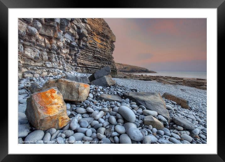 Rock Fall at Dunraven Bay Framed Mounted Print by Neil Holman