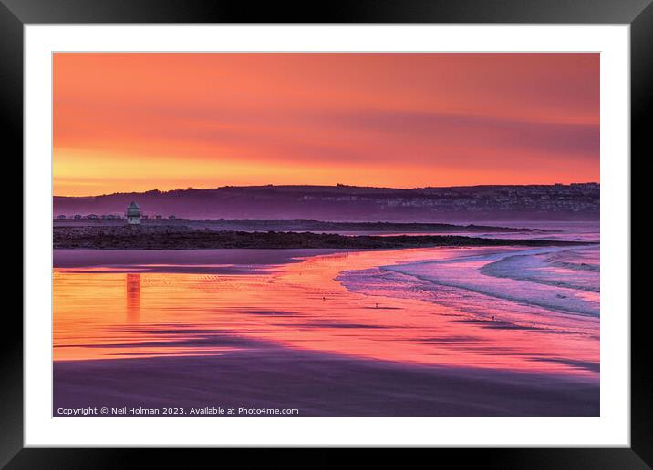 Morning hues at sunrise, Rhych Point Porthcawl Framed Mounted Print by Neil Holman