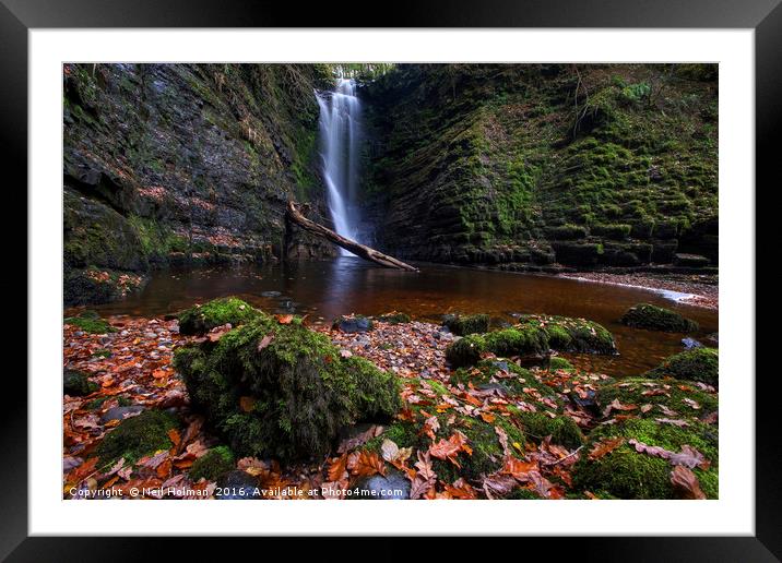 Autumn at Sgwd Einion Gam Waterfall, Brecon Beacon Framed Mounted Print by Neil Holman