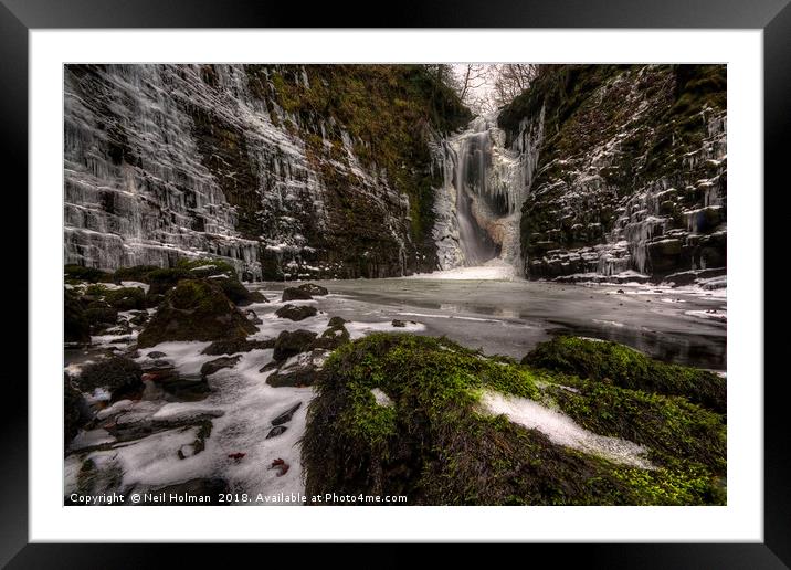 Frozen Sgwd Einion GamWaterfall, Brecon Beacons Framed Mounted Print by Neil Holman