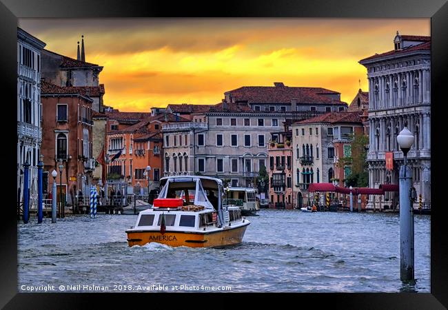 Sunset on the Grand Canal Venice  Framed Print by Neil Holman