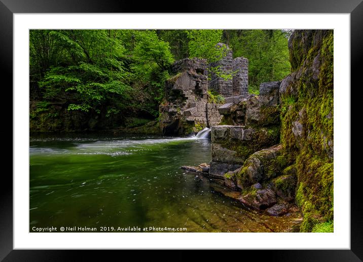 The Old Gunpowder works on the Afon Mellte River,  Framed Mounted Print by Neil Holman