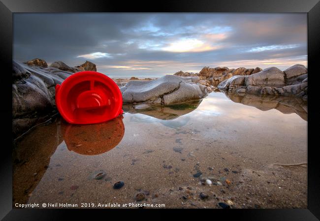 Red Bucket, Ogmore by Sea Framed Print by Neil Holman