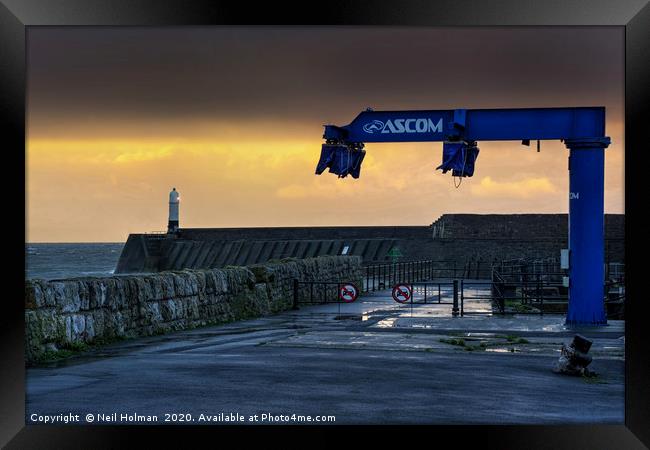 Boat Crane, Porthcawl Harbourside Framed Print by Neil Holman
