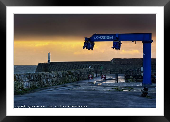 Boat Crane, Porthcawl Harbourside Framed Mounted Print by Neil Holman