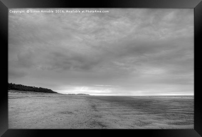 Bleak Deserted Beach Framed Print by Simon Annable