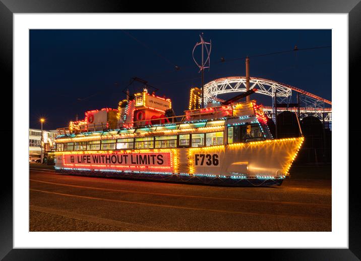 Blackpool Illuminated Tram Framed Mounted Print by Caroline James