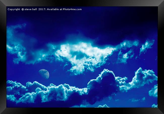 Blue clouds and moon Framed Print by steve ball