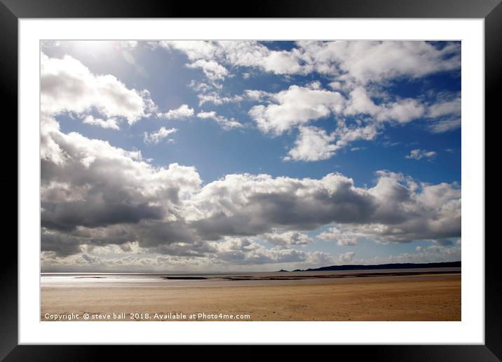 Swansea beach and sky Framed Mounted Print by steve ball