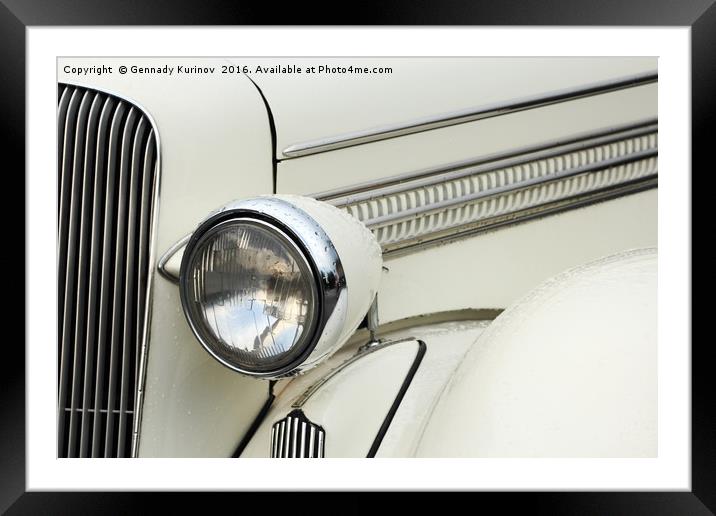 headlamp of vintage car Framed Mounted Print by Gennady Kurinov