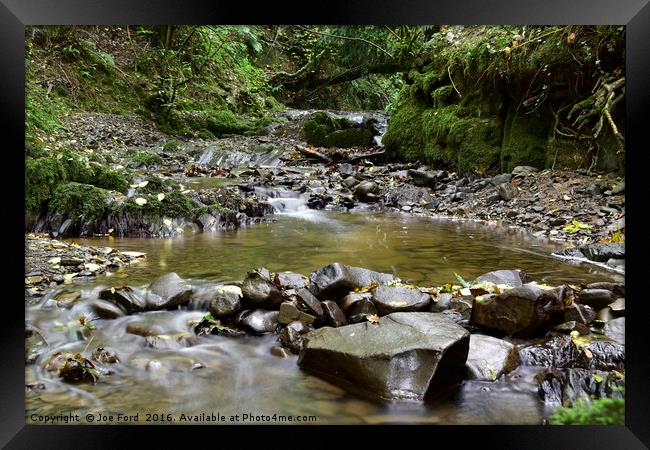 Stream in the woods Framed Print by Joe Ford