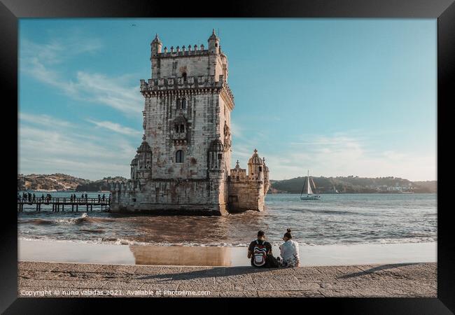 View at the Belem tower at the bank of Tejo River  Framed Print by nuno valadas