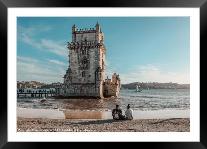 View at the Belem tower at the bank of Tejo River  Framed Mounted Print by nuno valadas
