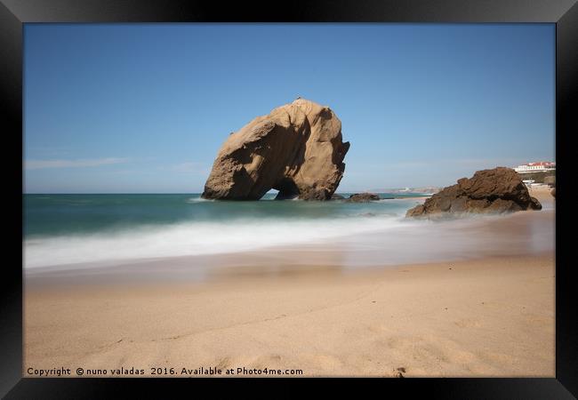 Beach with big rock  Framed Print by nuno valadas