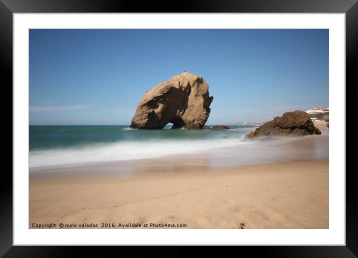 Beach with big rock  Framed Mounted Print by nuno valadas