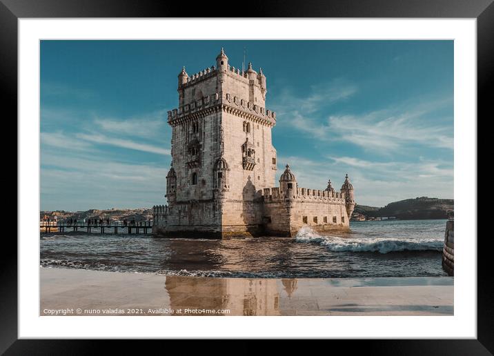 View at the Belem tower at the bank of Tejo River  Framed Mounted Print by nuno valadas
