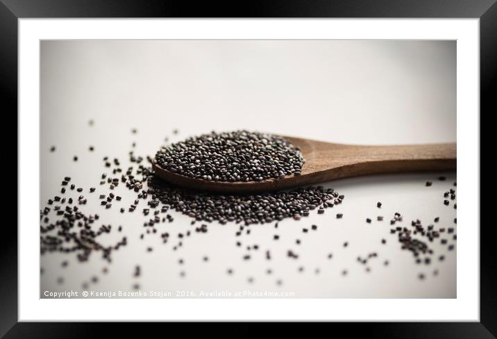 chia seeds in wooden spoon Framed Mounted Print by Ksenija Bozenko Stojan