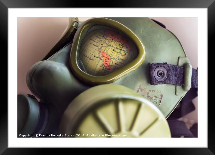 Part of World globe in WWII gas mask  Framed Mounted Print by Ksenija Bozenko Stojan