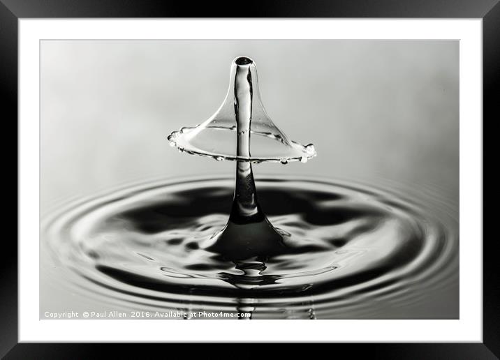 monochrome water drop collision Framed Mounted Print by Paul Allen