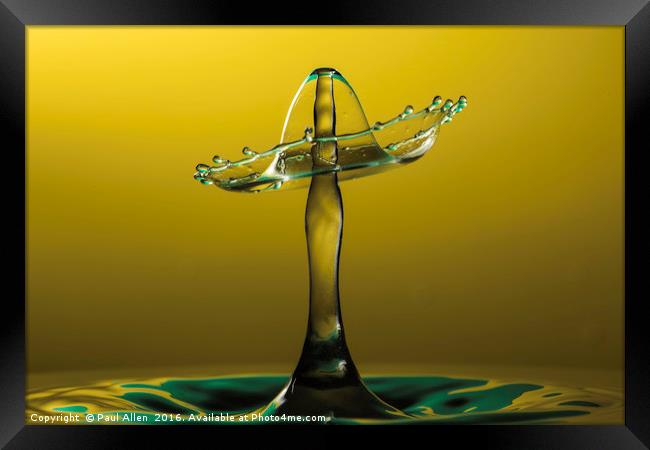 Sombrero shaped water drop Framed Print by Paul Allen
