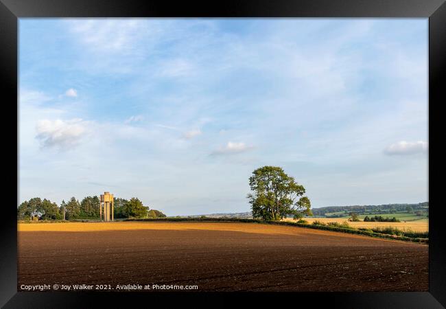 A Ploughed field in the Autumn sunshine Framed Print by Joy Walker