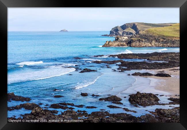 A view along the Cornish coast looking towards Trevone bay  Framed Print by Joy Walker