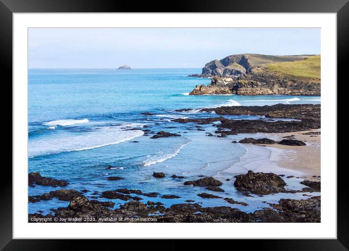 A view along the Cornish coast looking towards Trevone bay  Framed Mounted Print by Joy Walker