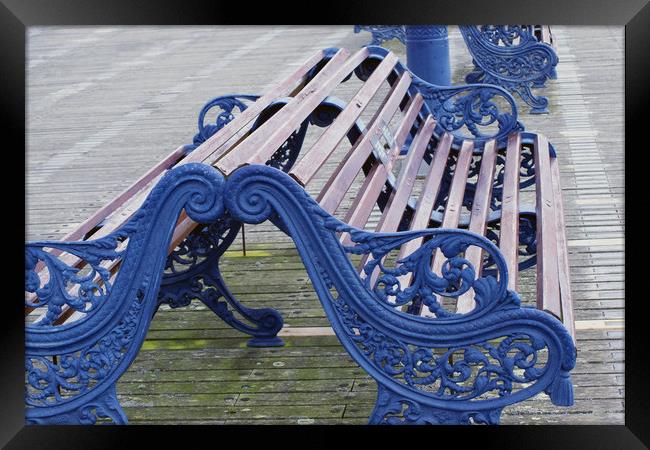 Swanage Pier Benches Framed Print by Joy Walker