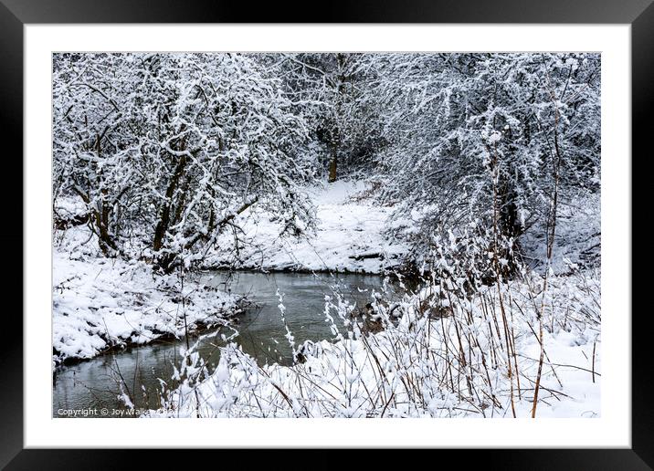 A river scene in the winter snow Framed Mounted Print by Joy Walker