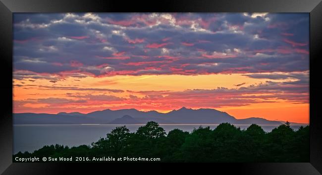 Sunset over Arran Framed Print by Sue Wood