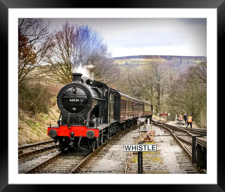 Steam train 43924, WHISTLE Framed Mounted Print by Sue Wood