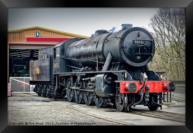Train leaving the shed, 90733   56F Framed Print by Sue Wood