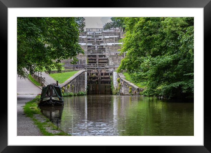 Five Rise Locks, Bingley, West Yorkshire.  Framed Mounted Print by Ros Crosland
