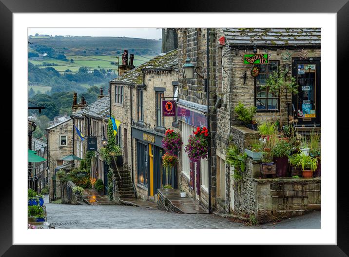 Haworth Main Street in Yorkshire.  Framed Mounted Print by Ros Crosland