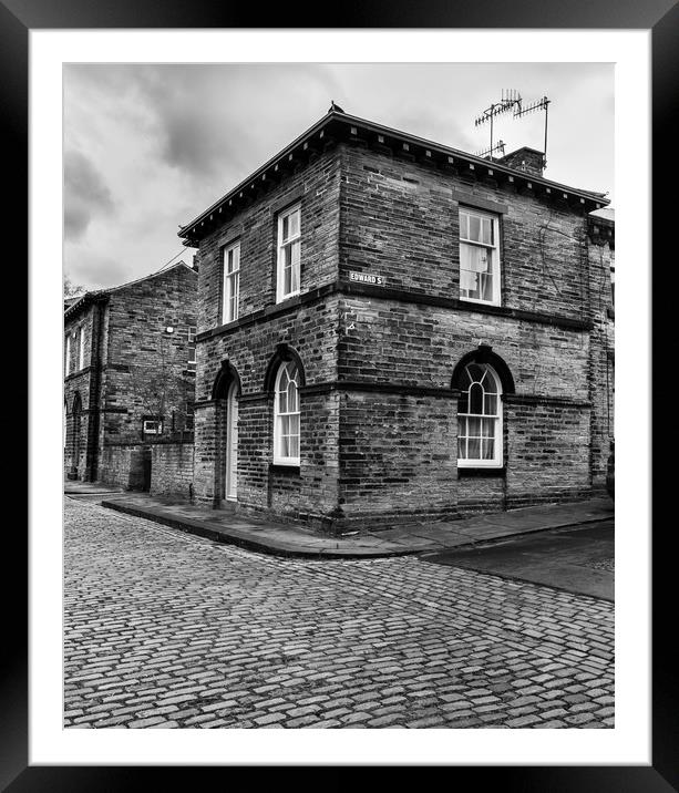 Cobbles and Cottages in Saltaire, Yorkshire.  Framed Mounted Print by Ros Crosland