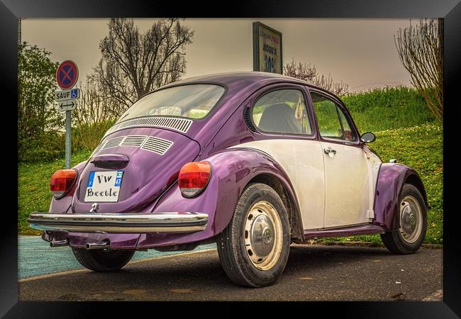 Classic Volkswagen Beetle - Purple 'n White Framed Print by Marcel de Groot