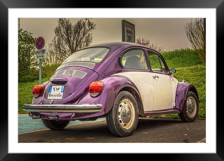 Classic Volkswagen Beetle - Purple 'n White Framed Mounted Print by Marcel de Groot