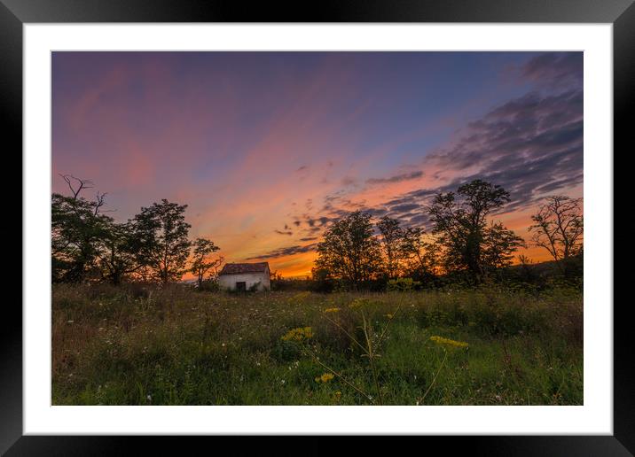Lonely shed @ sunset I Framed Mounted Print by Marcel de Groot