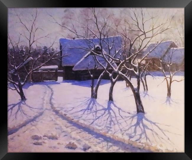 Russian farmhouse in the winter Framed Print by Marianne Mhitaryan