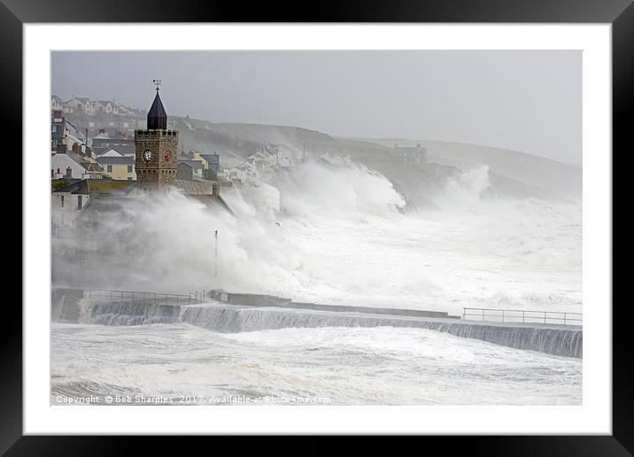 Porthleven battered by winter storm Framed Mounted Print by Bob Sharples