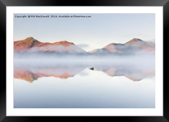 Knitting Fog at Derwentwater, Cat Bells at Dawn Framed Mounted Print by Phil MacDonald