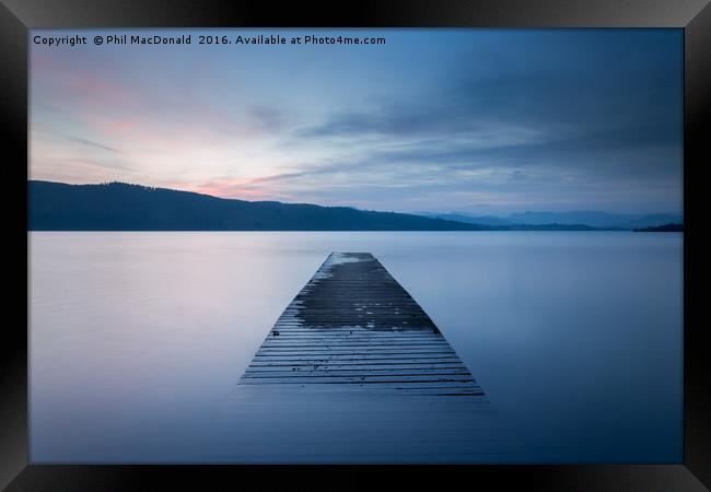 Flooded sunset Jetty, Windermere Framed Print by Phil MacDonald