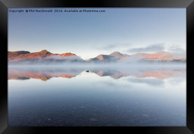 Misty Morning at Derwentwater, Cat Bells at Dawn Framed Print by Phil MacDonald