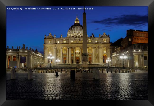 Vatican City Piazza San Pietro night view.  Framed Print by Theocharis Charitonidis