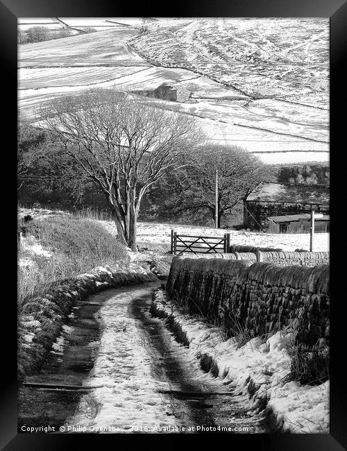 Snow on Badger Lane  Framed Print by Philip Openshaw