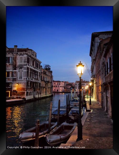 Lamplight in Venice Framed Print by Philip Openshaw
