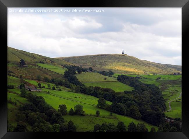 stoodley pike monument in west yorkshire landscape Framed Print by Philip Openshaw