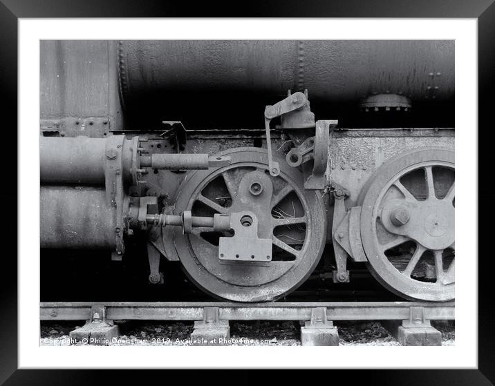 wheels on an old rusting steam locomotive  Framed Mounted Print by Philip Openshaw
