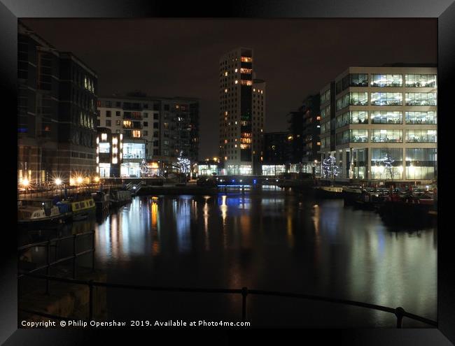 clarence dock in leeds at night  Framed Print by Philip Openshaw