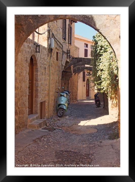cobbled street in rhodes town Framed Mounted Print by Philip Openshaw